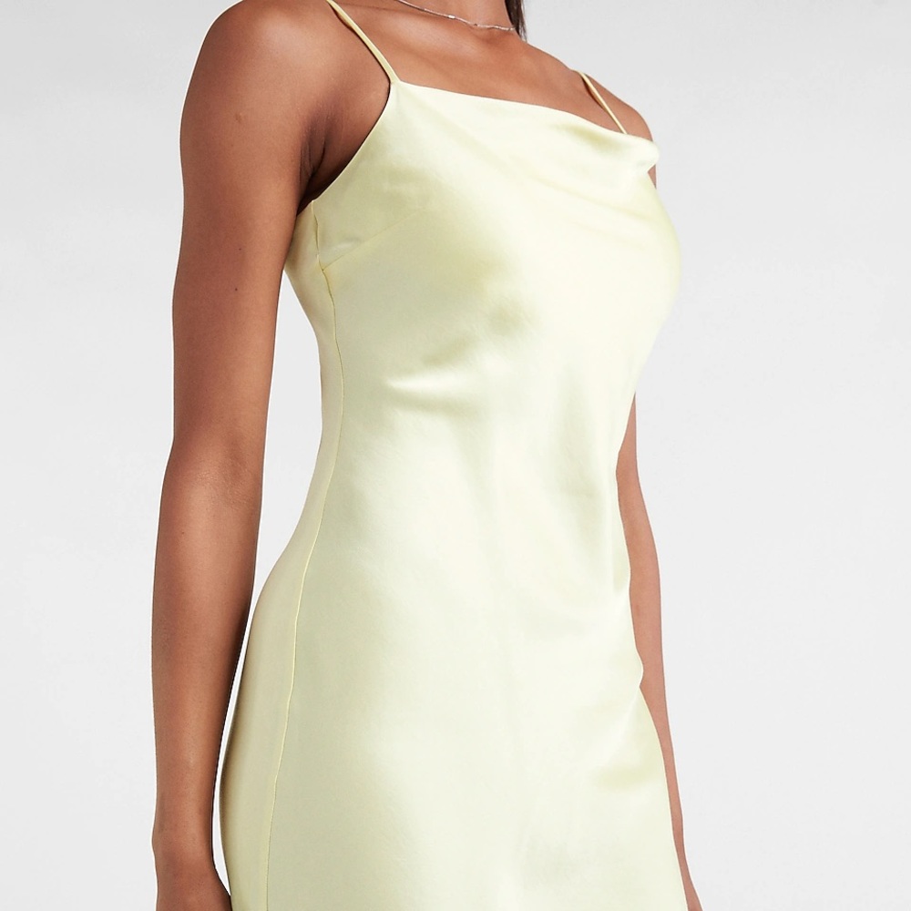 Express Satin Slip Dress in Pale Yellow - Picture 4 of 5
